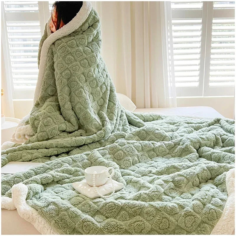 Thick Double-Sided Lamb Wool Winter Blanket for Sofa and Bed SPINGHAR