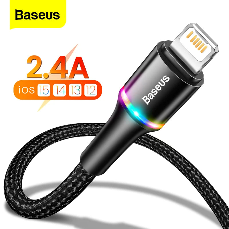 Baseus USB Cable For iPhone 12 11 13 Pro XS Max Xr X 8 7 6 LED Lighting Fast Charge Charger Date Phone Cable For iPad Wire Cord SPINGHAR