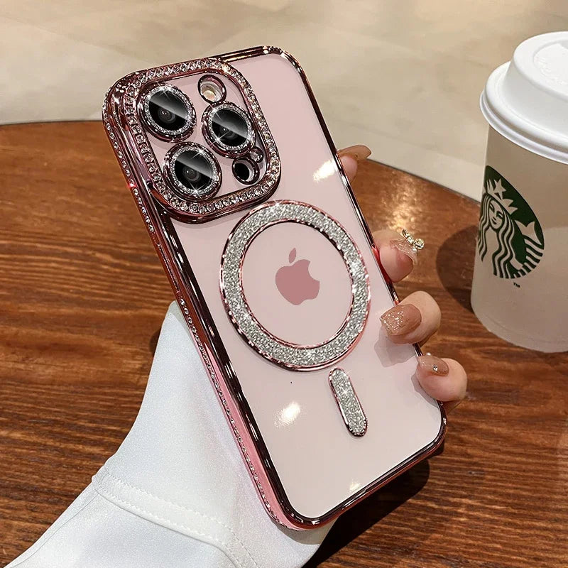 New Crystal Diamond Clear Case For iPhone 16 15 11 12 13 14 Pro Max Plus Bling Sparkly Magsafe Magnetic Wireless Charging Cover SPINGHAR