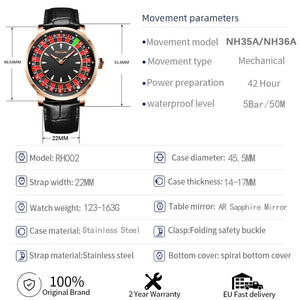 Richard Jacob & Co NH35 Betting Market Mens Mechanical Watches Sapphire Glass Watch Men Top Brands Luxury Wheel Turning  Watches - SPINGHAR