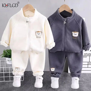 2024 new winter girls plush set for boys casual sports two-piece set for baby toddler outdoor clothing sets - SPINGHAR