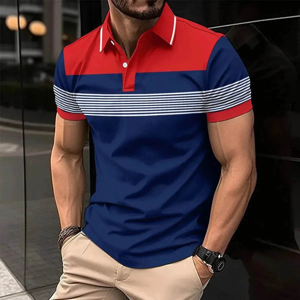 Best-Selling Men's Summer Polo Shirt - Striped Patchwork Slim Fit - SPINGHAR