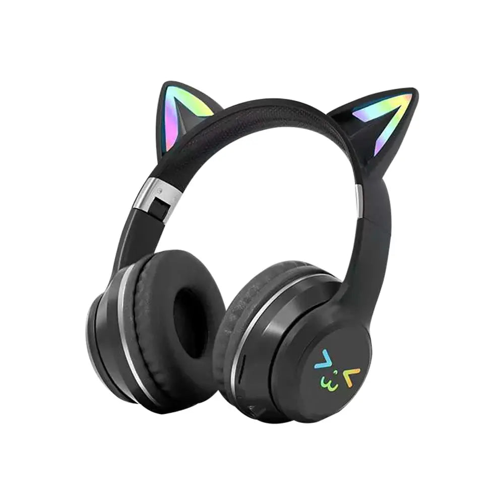 Gradient wireless Headphones RGB cute cat ear Bluetooth Earphones with microphone Stereo Music Game Earphone Girls Kids Gifts - SPINGHAR