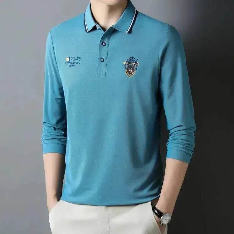 New Men's Long Sleeve Cotton Polo Shirt - Fashion Embroidered Casual Top - SPINGHAR