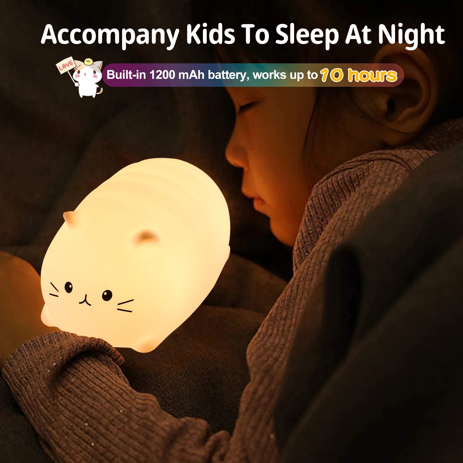 Kawaii Lampa Nightlights Colorful Color Changing Timing Nursing Lamp Cute Cat Night Light Christmas Gift Kid Child Baby Room Led SPINGHAR