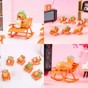 Capybara Figure Ornament Tiny Capybara Figures Rocking Chair Simulation Capybara Rocking Chair Model Miniature Garden SPINGHAR