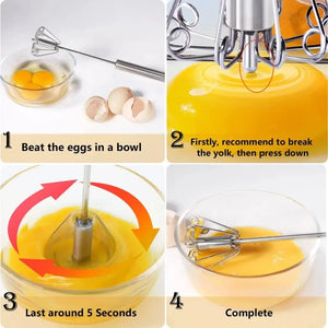 Semi Automatic Mixer Whisk Egg Beater Stainless Steel Manual Hand Mixer Self-Turning Cream Utensils Kitchen Mixer Egg Tools - SPINGHAR