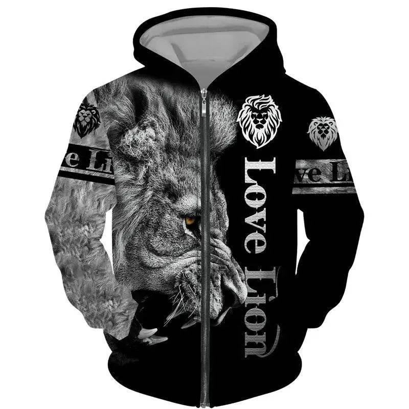 Men's 3D Lion Print Tracksuit Set | Autumn & Winter Zipper Hoodie & Pants - SPINGHAR