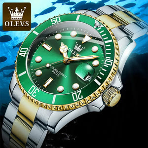 OLEVS Top Original Men Quartz Watch Green Waterproof Watch for Men Stainless Steel Quartz Men Luxury Watch Luminous Wristwatch - SPINGHAR