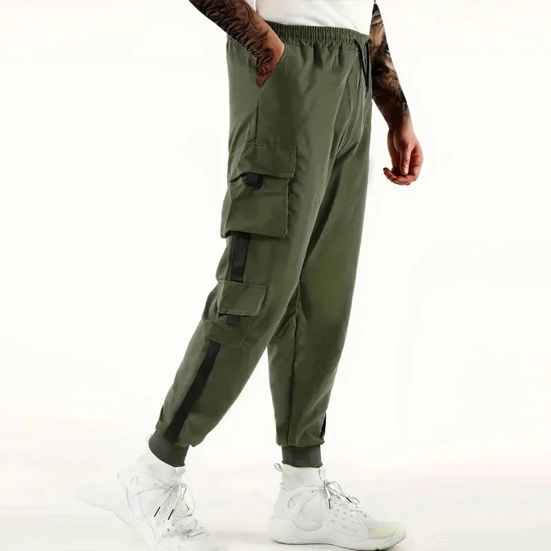 Loose Fit Multi Pocket Joggers For Spring Summer, Men's Street Style Waist Drawstring Casual Pants Cargo Pants For Fitness Outdo - SPINGHAR