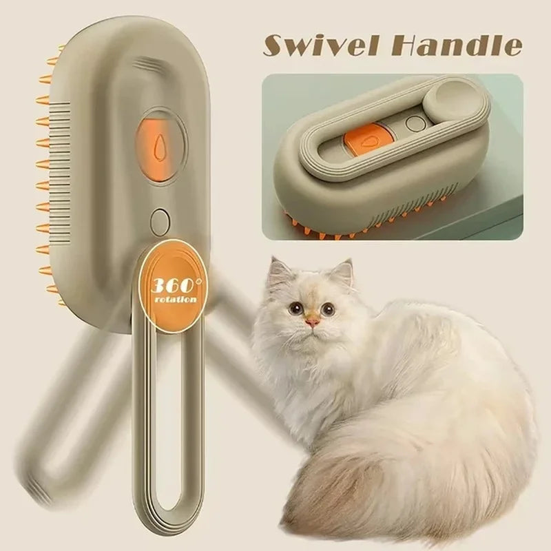 3 in 1 Cat Steam Brush One Touch Spray Pet Hair Removal Tool 360° Rotating Handle Silicone Multifunctional Massage Comb SPINGHAR