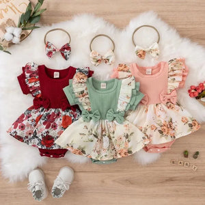 Summer Baby Girl Dress With Bowknot Striped Jumpsuit Cotton Dress For Newborn Floral Clothes Baby Crawling Clothes - SPINGHAR