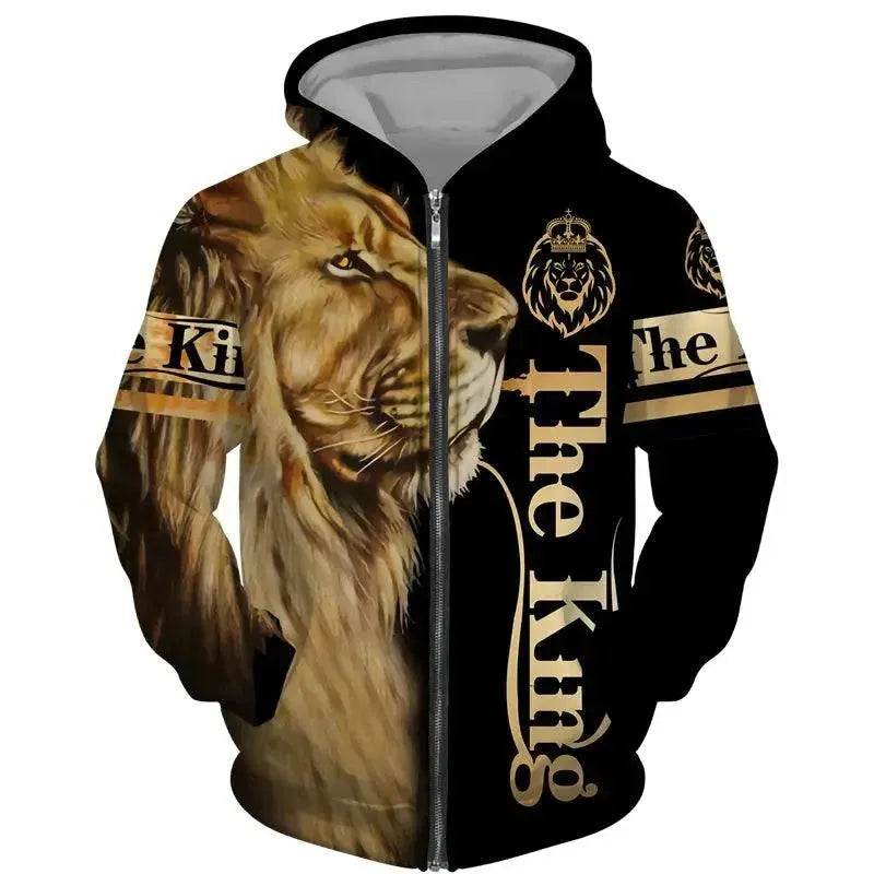 Men's 3D Lion Print Tracksuit Set | Autumn & Winter Zipper Hoodie & Pants - SPINGHAR