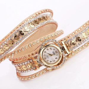 Luxury Women Heart Dial Shiny Design Quality Women Quartz Watch Fashion Rhinestone Bracelet Wrap Strap Women Watch Gifts - SPINGHAR