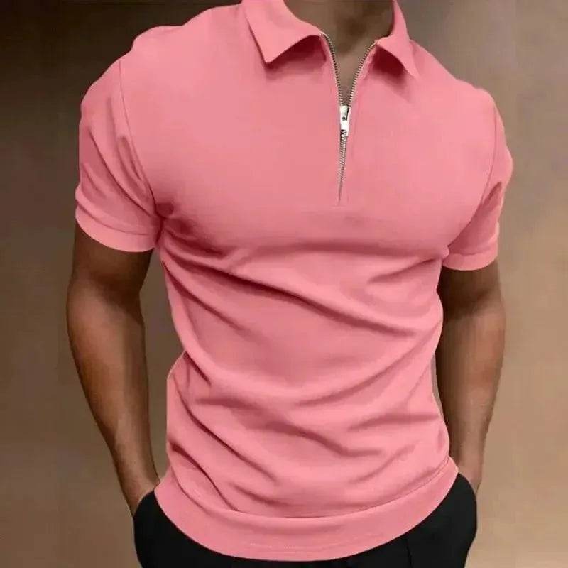 Summer Men's Solid Color Polo Shirt - Short Sleeve Zipper Casual Streetwear - SPINGHAR