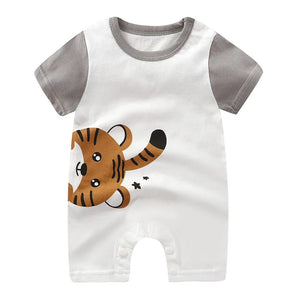 New Summer Baby Clothing Newborn Boys Girls Short-sleeved Cartoon Print Section Open File Climbing Clothing Baby Jumpsuit Romper SPINGHAR