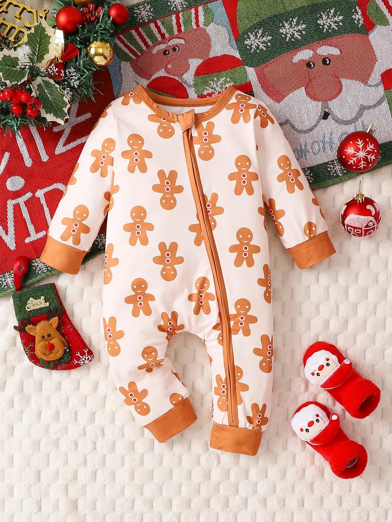 Autumn & Winter Infant/Toddler 0-18m 1 Year Old Baby Long Sleeved Cartoon Christmas Pants Crawling Suit Newborn Romper - SPINGHAR