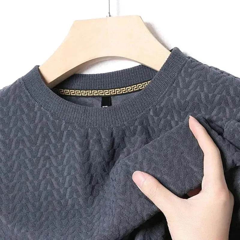 Men's New Casual Jacquard Long Sleeve Round Neck T-Shirt - SPINGHAR