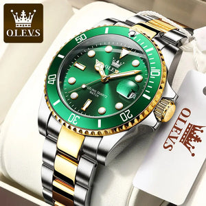 OLEVS Top Original Men Quartz Watch Green Waterproof Watch for Men Stainless Steel Quartz Men Luxury Watch Luminous Wristwatch - SPINGHAR