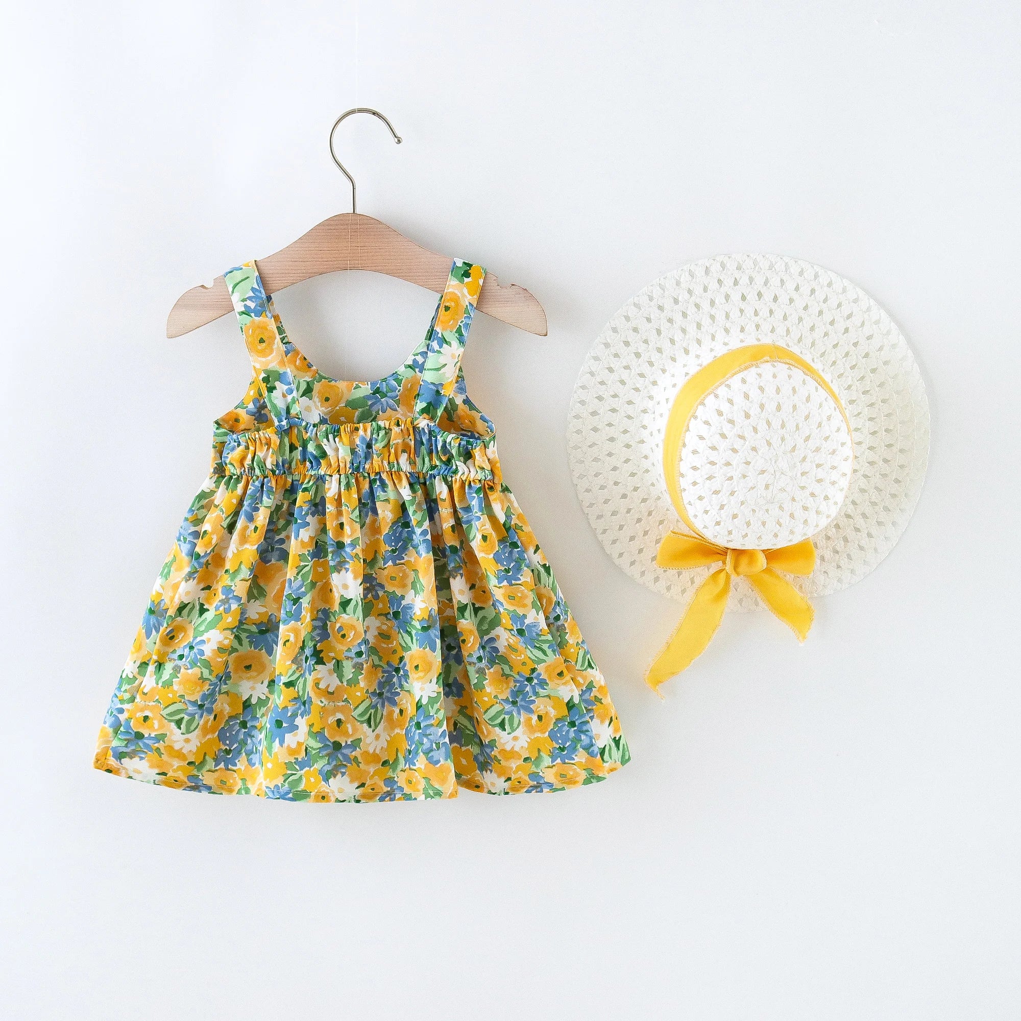 2Pcs/Set Flowers Baby Girl Dresses Summer Fashion Toddler Children Clothes Beach Smooth Dress Kid's Costume Hat 0 To 3 Y SPINGHAR