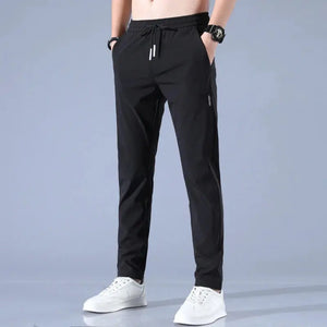 Ice Silk Men's Pants 2023 Summer New Black Gray Thin Business Casual Pants Outdoor Elastic Breathable Straight Leg Sweatpants - SPINGHAR