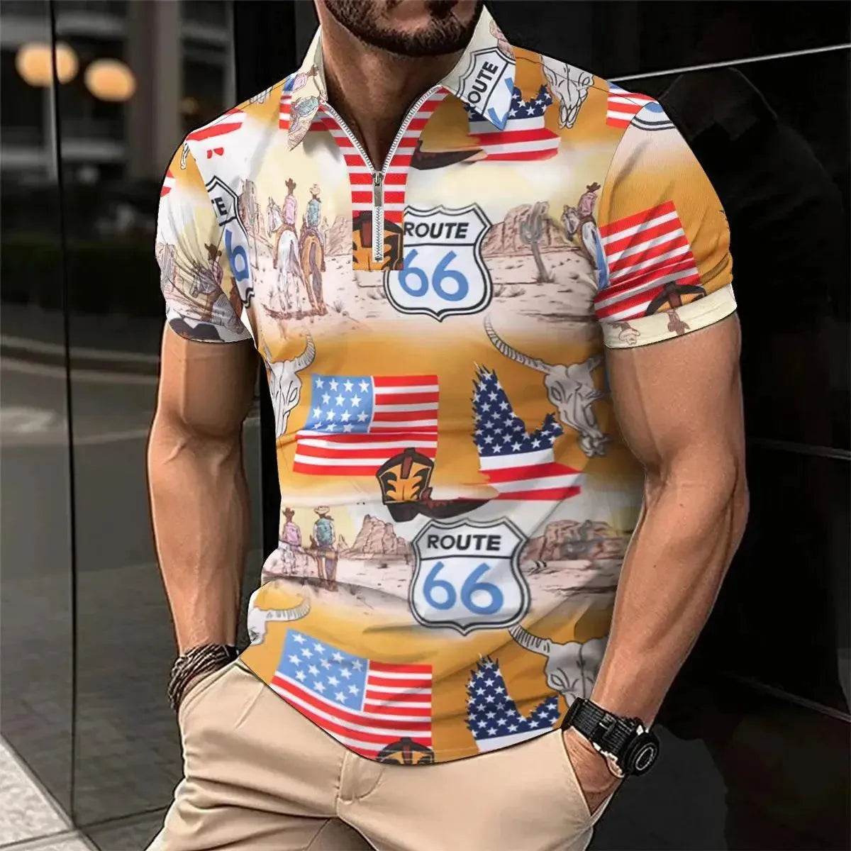 Summer Men's Short Sleeve Polo Shirt - Colorful Print Casual T-Shirt - SPINGHAR