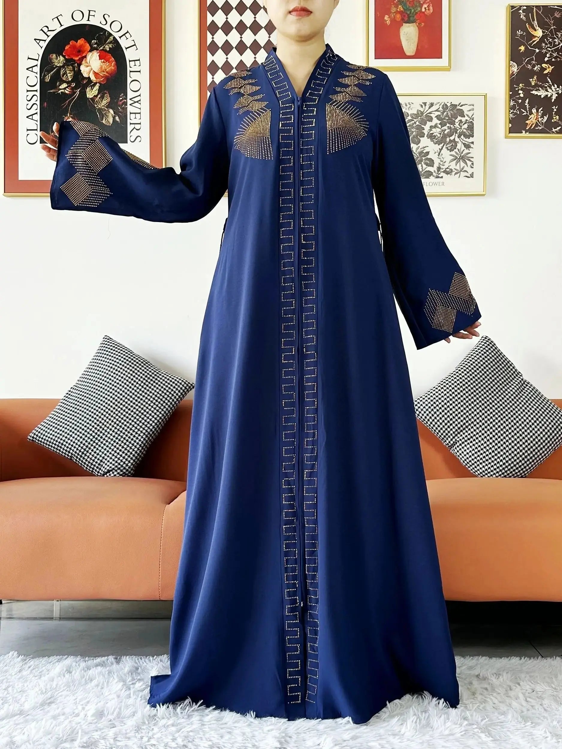 New Chiffon Open Abaya with Zipper - Elegant Islamic Dress - SPINGHAR