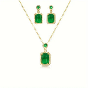 Rhinestone Pendant Necklace Stud Earrings Set Cubic Zirconia Green JewelryRed Jewelry Sets Daily Accessories Gift inANiche Style - SPINGHAR