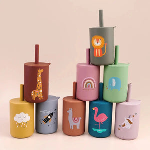 TYRY.HU 1Pc Baby Feeding Straw Cup Baby Cartoon Learning Feeding Cup Food Grade Silicone Toddler Water Bottle Tableware BPA Free - SPINGHAR