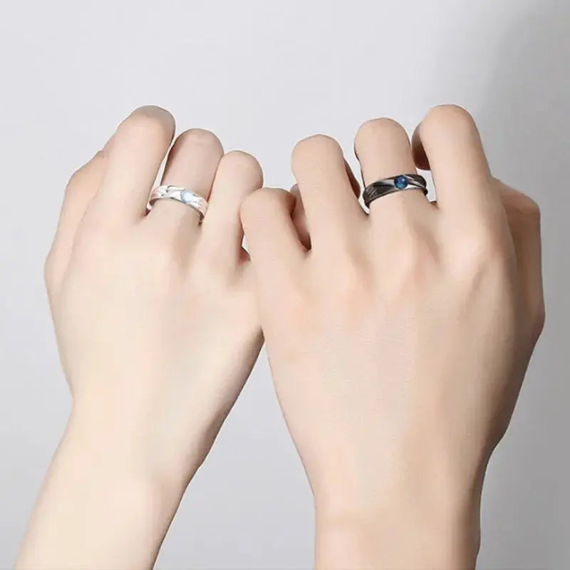 Trendy Demons and Angels Adjustable Couple Rings Set - SPINGHAR