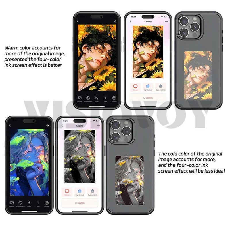 DIY Picture Sunshine Boys E-ink Screen Phone Cases For iphone 15 14 13 Pro Max NFC Function Smart Phone Case Fashion Cover Funda SPINGHAR