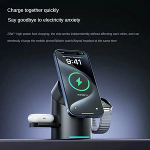 MOYI Qi2 3-in-1 Wireless Charger Magsafe Magnetic Fast Charge Watch Stand Earphone Charging Base for IPhone16 15 Watch/Airpods - SPINGHAR