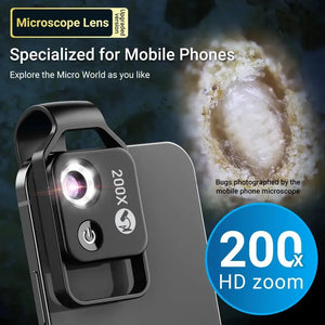 APEXEL 200X Pocket Microscope Lens with CPL Filter and LED Light for Smartphones - SPINGHAR