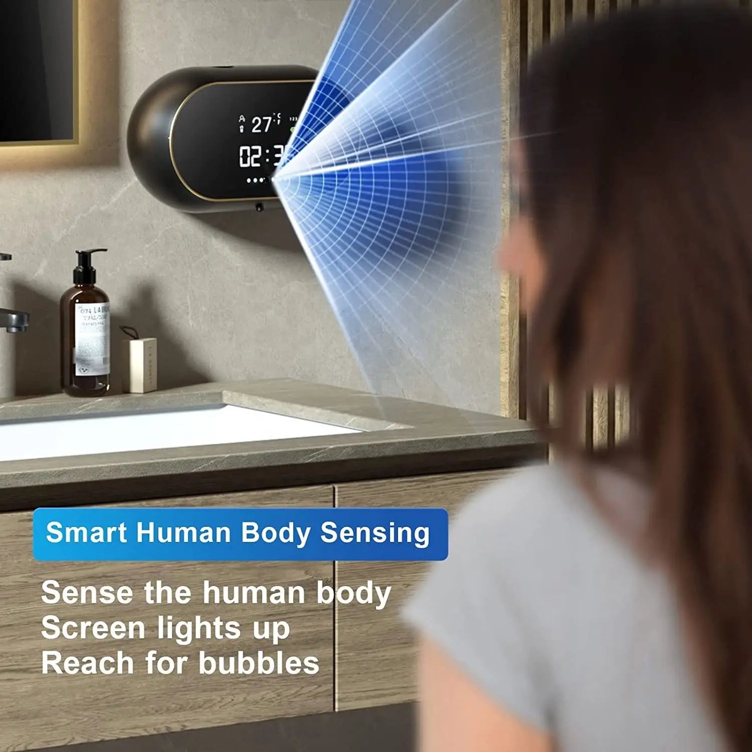 Creative Liquid Foam Soap Dispensers Time Temperature Display Human Body Induction Hand Wash Waterproof Automatic Soap Dispenser SPINGHAR