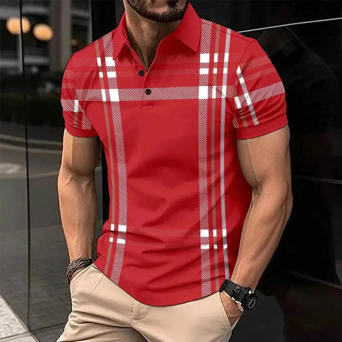 New Summer Men's Short Sleeve Polo Shirt - Splice Stripe Fashion Top - SPINGHAR