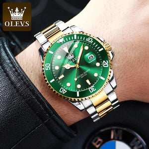 OLEVS Top Original Men Quartz Watch Green Waterproof Watch for Men Stainless Steel Quartz Men Luxury Watch Luminous Wristwatch - SPINGHAR