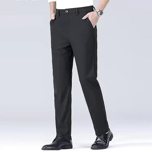 Men's Smart Casual Pants | Elastic Quick-Drying Sports Pants | Spring and Autumn Straight Leg Office Black Work Trousers - SPINGHAR