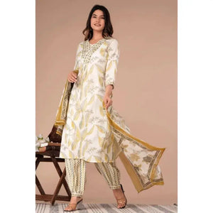 Cotton Fabric Straight Pakistani Printed Salwar Kurti Pant & Dupatta Gift Dress - SPINGHAR