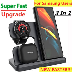 15W 3 In 1 Wireless Charger Stand Fast Charging Dock Station for Samsung Z Fold 3 S21 S20 Galaxy Watch 5 4 3 Active 2 S3 S4 Buds SPINGHAR