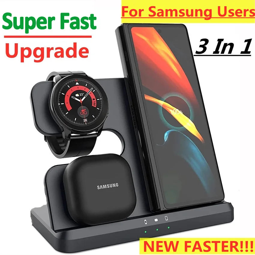 15W 3 In 1 Wireless Charger Stand Fast Charging Dock Station for Samsung Z Fold 3 S21 S20 Galaxy Watch 5 4 3 Active 2 S3 S4 Buds SPINGHAR