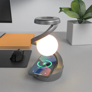 3D Levitating Ball Lamp with Wireless Phone Charger Creative Table 3D LED Lamp Floating Moon Table Lamp for Bedroom Novelty Gift SPINGHAR