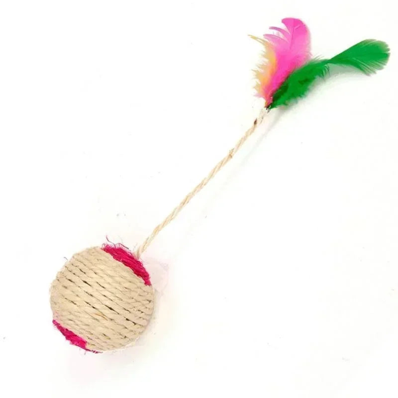 "Sisal Scratching Ball Toy for Cats – Interactive Play with Feathers" SPINGHAR