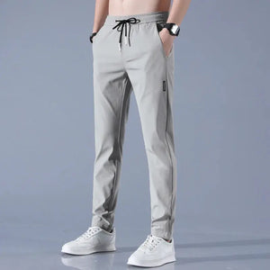 Ice Silk Men's Pants 2023 Summer New Black Gray Thin Business Casual Pants Outdoor Elastic Breathable Straight Leg Sweatpants - SPINGHAR