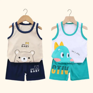 2PCS Children Clothing Vest Suit Children's Sets Summer Cotton T-Shirts Shorts Boys Girls Sleeveless Kids Clothes for baby SPINGHAR