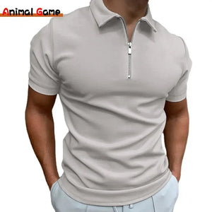 Summer Men's Solid Color Polo Shirt - Short Sleeve Zipper Casual Streetwear - SPINGHAR