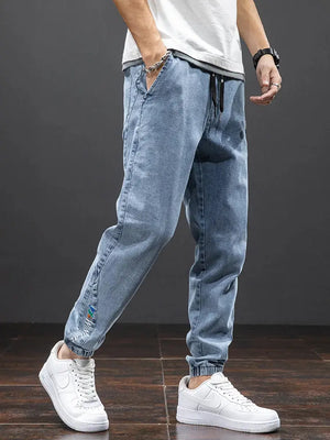 Spring Summer Black and Blue Cargo Jeans for Men | Streetwear Baggy Harem Jogger Pants | Plus Size 6XL, 7XL, 8XL - SPINGHAR