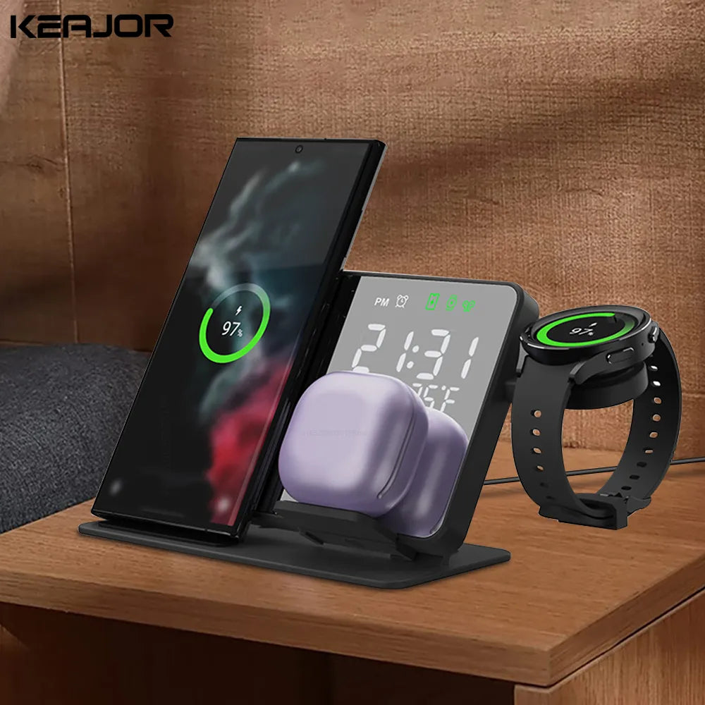 3 in 1 Wireless Charger For Samsung Galaxy Watch 6 5 Pro Fast Charging Station For Galaxy S24 S23 S22 Alarm Clock Chargers Stand SPINGHAR