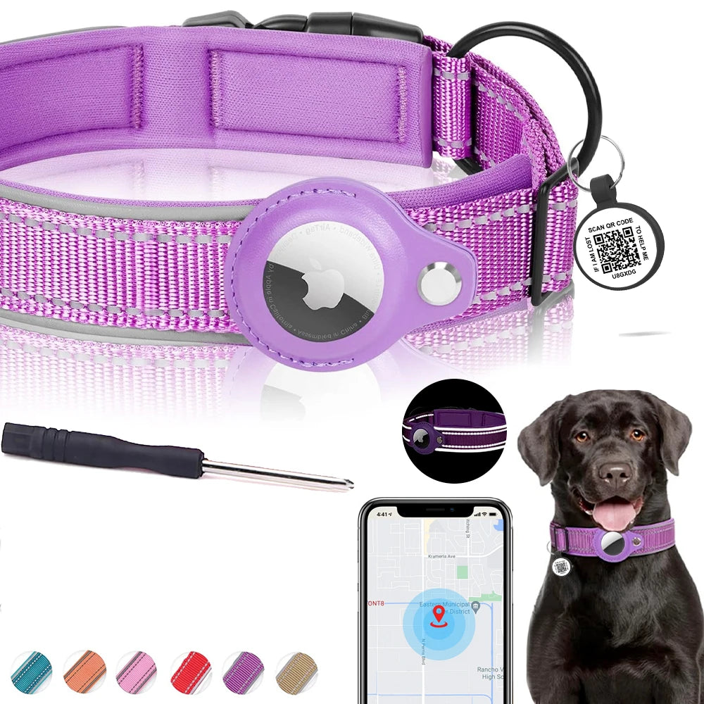 New 2-in-1 Dog Collar With Airtag Holder and Smart Tags for Anti-lost Protective GPS Trackers Airtag Case Suit Pets Dogs Cat SPINGHAR