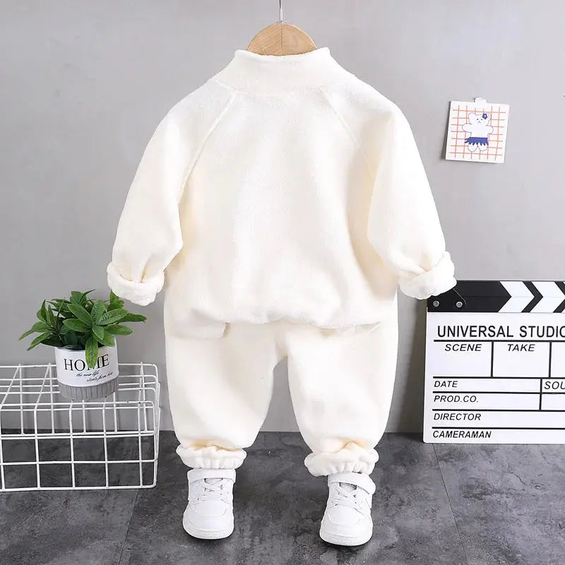 2024 new winter girls plush set for boys casual sports two-piece set for baby toddler outdoor clothing sets - SPINGHAR