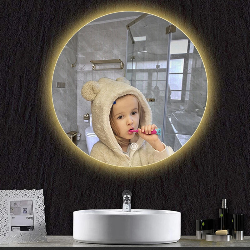 40/50/60CM Round Smart Hotel Bedroom Defogging Decorative Mirror LED Bathroom Mirror 3 Color Adjustable Backlight With SPINGHAR